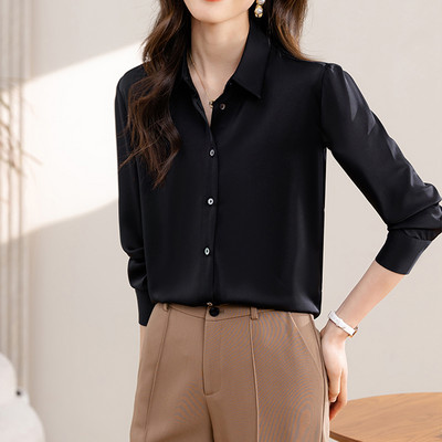 Naiste lihtsas stiilis soliidsed satiinsärgid, pikkade varrukatega vintage kontoritöö, valge pluusiga topid Naiste pidulikud riided Blusas Mujer