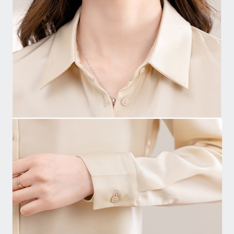Naiste lihtsas stiilis soliidsed satiinsärgid, pikkade varrukatega vintage kontoritöö, valge pluusiga topid Naiste pidulikud riided Blusas Mujer