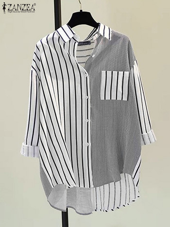 2024 ZANZEA Fashion Πουκάμισο με μακρυμάνικο ριγέ στάμπα Γυναικεία καλοκαιρινή μπλούζα Κομψά μπλουζάκια εργασίας Casual τουνίκ με λαιμόκοψη Blusas Femme