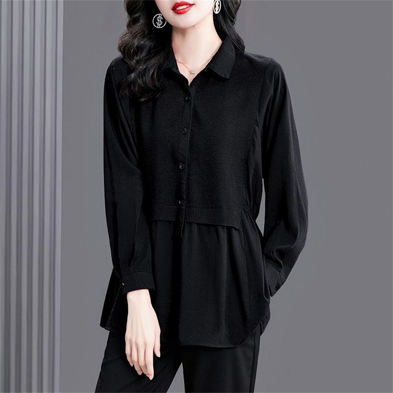 Ikdienas modes salokāmas pogas, viltots divdaļīgs krekls, sieviešu apģērbs, 2024. gada rudens, jauni topi, brīva, piemērota blūze S-4XL