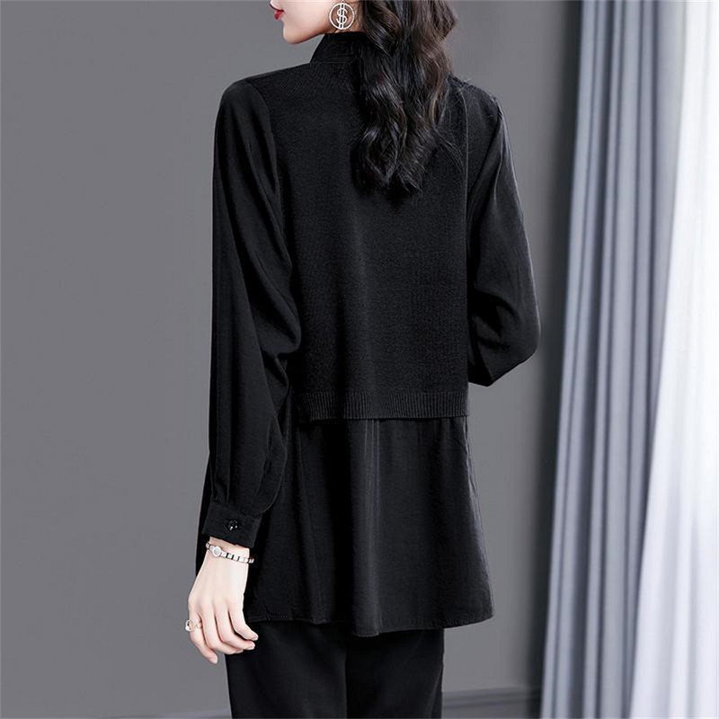 Ikdienas modes salokāmas pogas, viltots divdaļīgs krekls, sieviešu apģērbs, 2024. gada rudens, jauni topi, brīva, piemērota blūze S-4XL