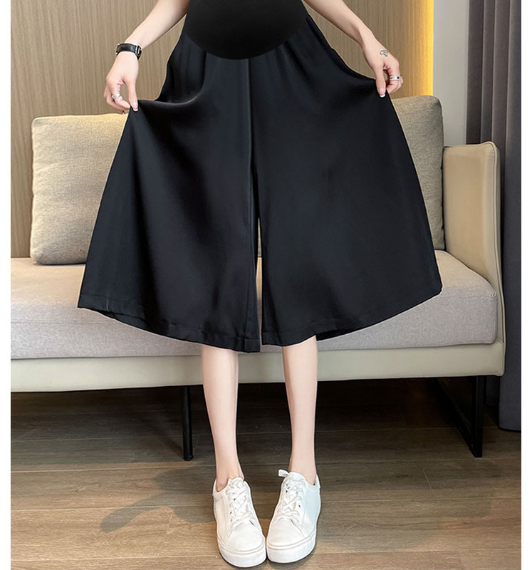 2024-es nyári kismama midi nadrágok menő szatén nadrágok magas derekú széles lábak terhes nő hasi rövidnadrágok terhességre vágott nadrágok