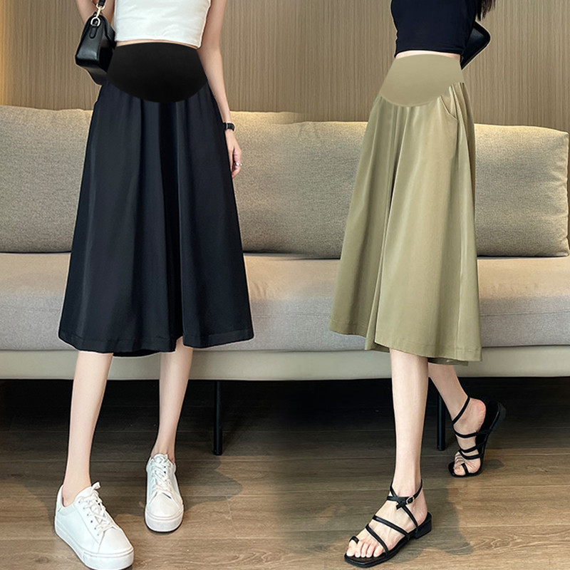 2024-es nyári kismama midi nadrágok menő szatén nadrágok magas derekú széles lábak terhes nő hasi rövidnadrágok terhességre vágott nadrágok