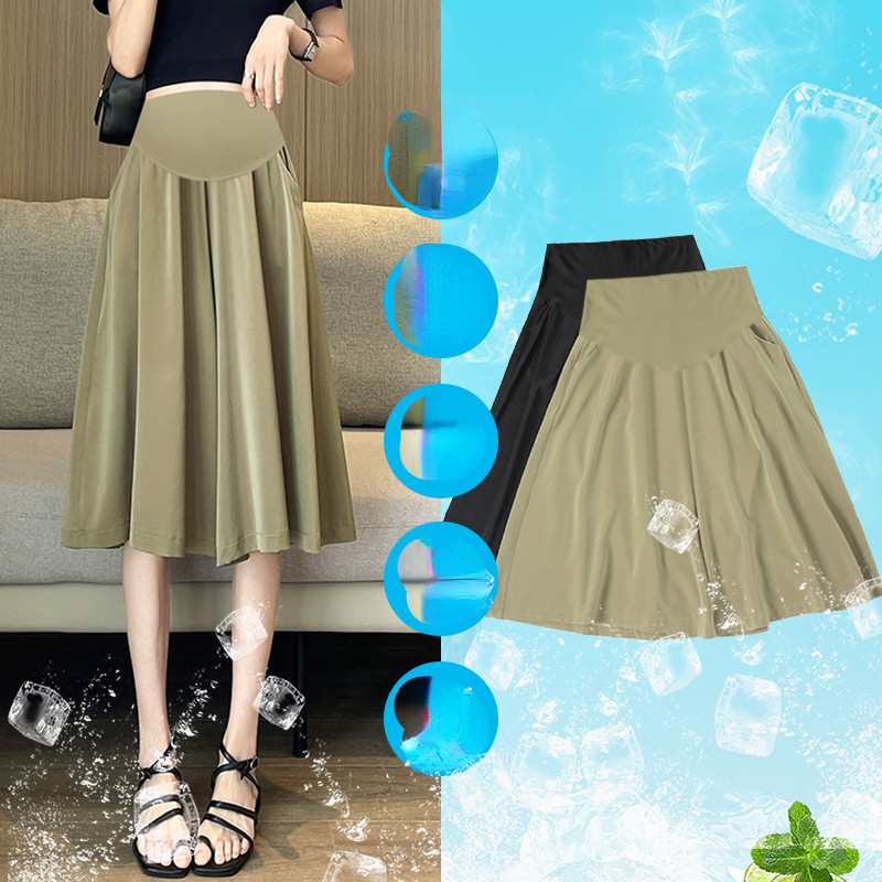 2024-es nyári kismama midi nadrágok menő szatén nadrágok magas derekú széles lábak terhes nő hasi rövidnadrágok terhességre vágott nadrágok