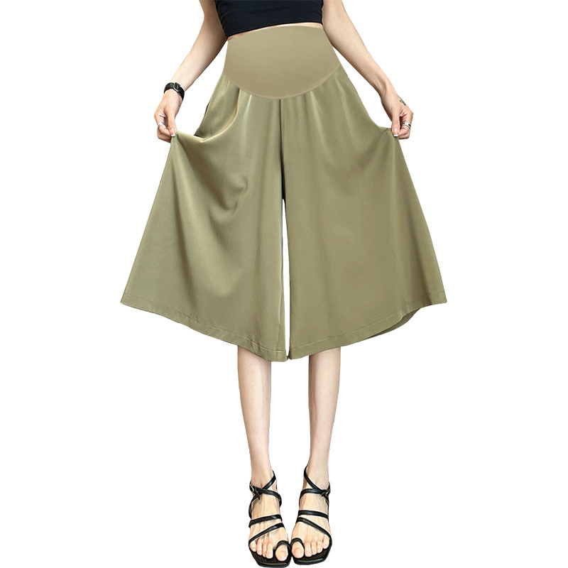 2024-es nyári kismama midi nadrágok menő szatén nadrágok magas derekú széles lábak terhes nő hasi rövidnadrágok terhességre vágott nadrágok