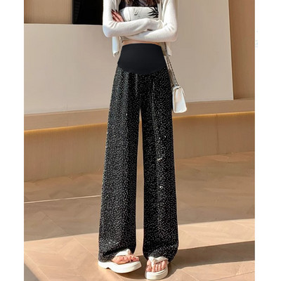 2024 kevadsuvi Kõrge vöökohaga rasedate spordipüksid Hot Diamond laia säärega püksid Maapikkusega raseda naise kõhupüksid helmestega