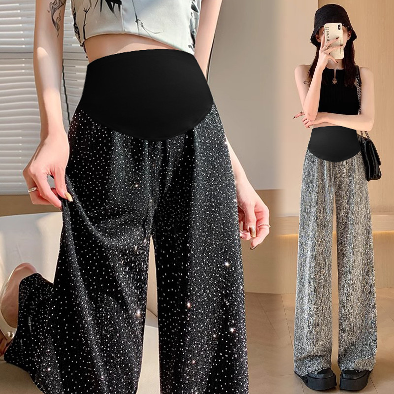 2024 kevadsuvi Kõrge vöökohaga rasedate spordipüksid Hot Diamond laia säärega püksid Maapikkusega raseda naise kõhupüksid helmestega