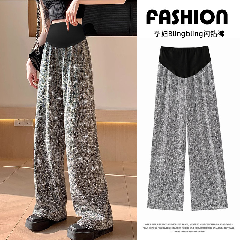 2024 kevadsuvi Kõrge vöökohaga rasedate spordipüksid Hot Diamond laia säärega püksid Maapikkusega raseda naise kõhupüksid helmestega