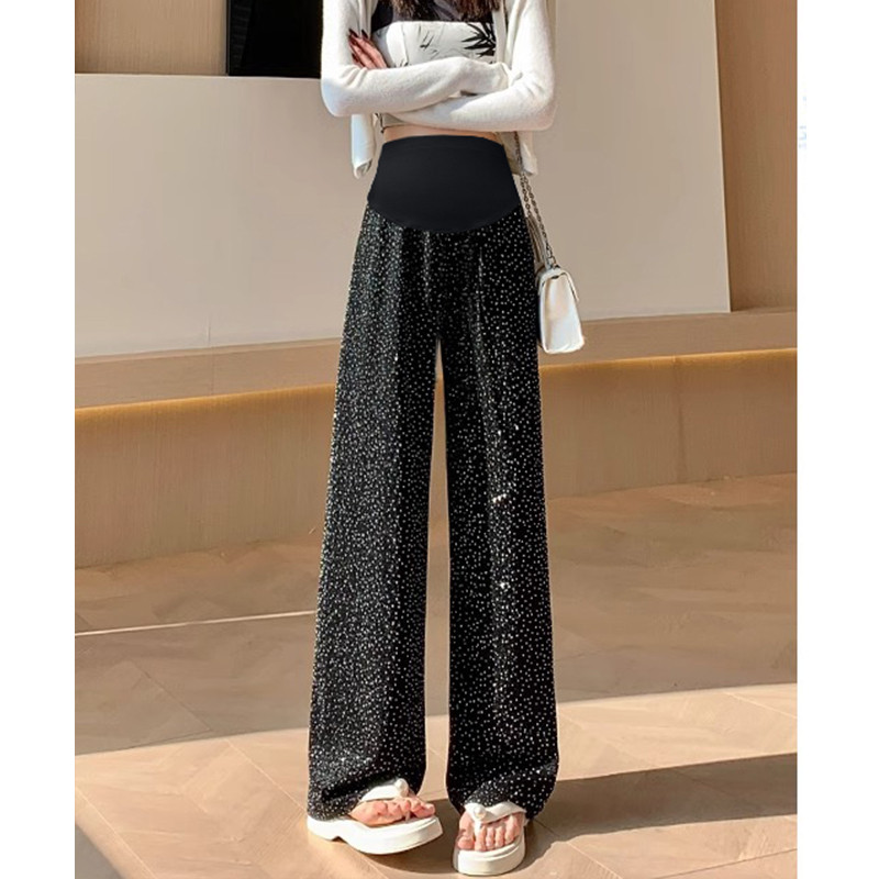 2024 kevadsuvi Kõrge vöökohaga rasedate spordipüksid Hot Diamond laia säärega püksid Maapikkusega raseda naise kõhupüksid helmestega