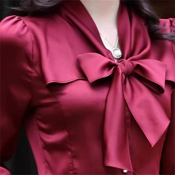 Дамска блуза с пълни ръкави и панделка, женска жилетка, шифонени ризи, едноредни горнища, пролет и есен, горещи разпродажби