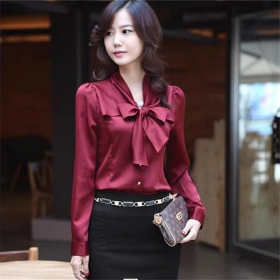 Sieviešu blūze ar pilnām piedurknēm Sieviešu jaka šifona krekli ar vienrindu topi Pavasara un rudens karstā izpārdošana