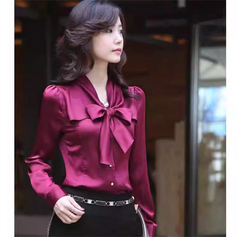 Sieviešu blūze ar pilnām piedurknēm Sieviešu jaka šifona krekli ar vienrindu topi Pavasara un rudens karstā izpārdošana