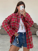 Sieviešu blūzes Sarkans rūtains krekls Street ikdienas Topi