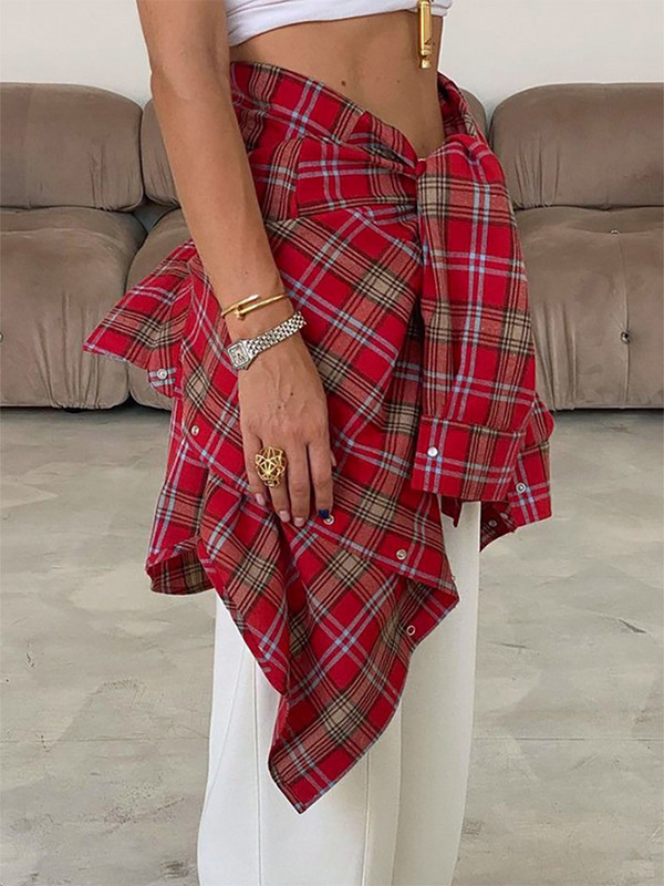 Sieviešu blūzes Sarkans rūtains krekls Street ikdienas Topi