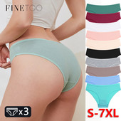 FINETOO 3GAB./SET Sieviešu kokvilnas rievotas, svītrainas apakšveļas sieviešu apakšbiksītes, seksīgas liela izmēra, īpaši elastīgas biksītes, mīksta apakšveļa S-7XL