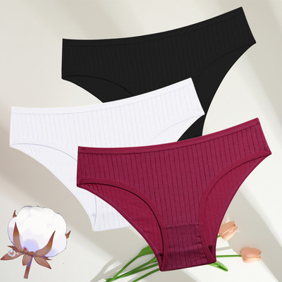 FINETOO 3GAB./SET Sieviešu kokvilnas rievotas, svītrainas apakšveļas sieviešu apakšbiksītes, seksīgas liela izmēra, īpaši elastīgas biksītes, mīksta apakšveļa S-7XL