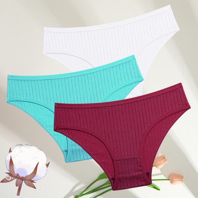 FINETOO 3GAB./SET Sieviešu kokvilnas rievotas, svītrainas apakšveļas sieviešu apakšbiksītes, seksīgas liela izmēra, īpaši elastīgas biksītes, mīksta apakšveļa S-7XL