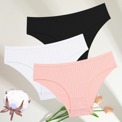 FINETOO 3GAB./SET Sieviešu kokvilnas rievotas, svītrainas apakšveļas sieviešu apakšbiksītes, seksīgas liela izmēra, īpaši elastīgas biksītes, mīksta apakšveļa S-7XL