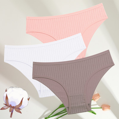 FINETOO 3GAB./SET Sieviešu kokvilnas rievotas, svītrainas apakšveļas sieviešu apakšbiksītes, seksīgas liela izmēra, īpaši elastīgas biksītes, mīksta apakšveļa S-7XL