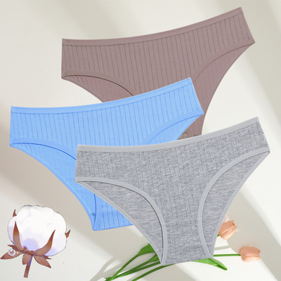 FINETOO 3GAB./SET Sieviešu kokvilnas rievotas, svītrainas apakšveļas sieviešu apakšbiksītes, seksīgas liela izmēra, īpaši elastīgas biksītes, mīksta apakšveļa S-7XL