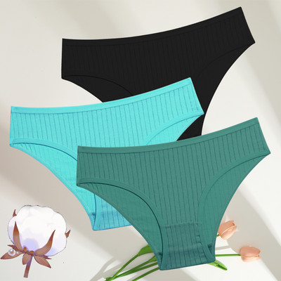 FINETOO 3GAB./SET Sieviešu kokvilnas rievotas, svītrainas apakšveļas sieviešu apakšbiksītes, seksīgas liela izmēra, īpaši elastīgas biksītes, mīksta apakšveļa S-7XL