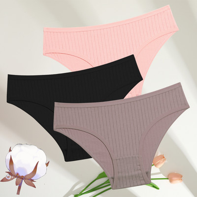 FINETOO 3GAB./SET Sieviešu kokvilnas rievotas, svītrainas apakšveļas sieviešu apakšbiksītes, seksīgas liela izmēra, īpaši elastīgas biksītes, mīksta apakšveļa S-7XL