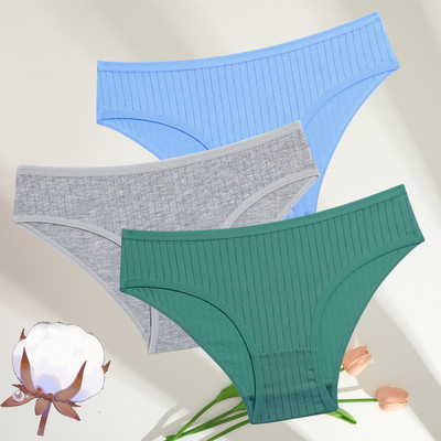 FINETOO 3GAB./SET Sieviešu kokvilnas rievotas, svītrainas apakšveļas sieviešu apakšbiksītes, seksīgas liela izmēra, īpaši elastīgas biksītes, mīksta apakšveļa S-7XL