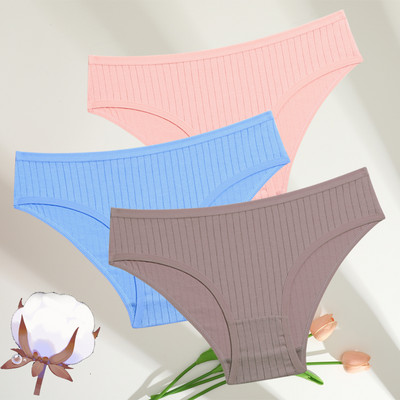 FINETOO 3GAB./SET Sieviešu kokvilnas rievotas, svītrainas apakšveļas sieviešu apakšbiksītes, seksīgas liela izmēra, īpaši elastīgas biksītes, mīksta apakšveļa S-7XL