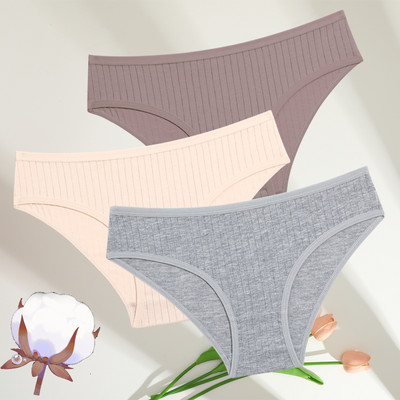FINETOO 3GAB./SET Sieviešu kokvilnas rievotas, svītrainas apakšveļas sieviešu apakšbiksītes, seksīgas liela izmēra, īpaši elastīgas biksītes, mīksta apakšveļa S-7XL