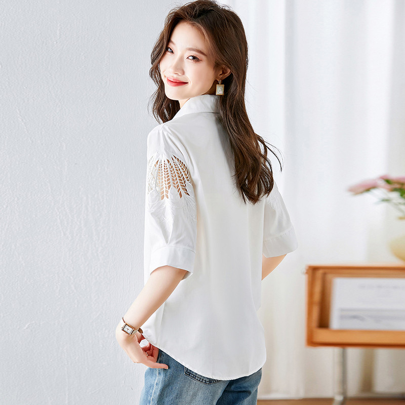 Eleganta, izšūta balta blūze sieviešu vasaras modes krekli ar puspiedurknēm sievietēm, ikdienas sieviešu topi vintage blusas