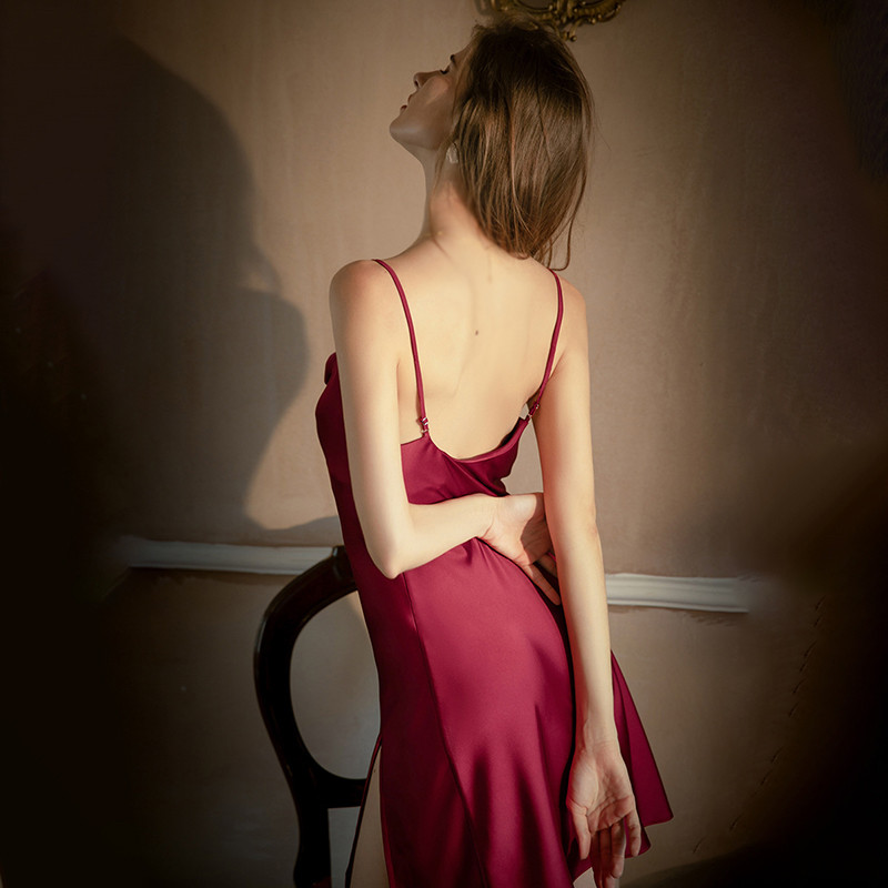 Modes pidžamas, šķeltas, satīna kleita, daudzpusīga ikdienas, ērta sieviešu kleita, seksīga, burvīga, atvērta mugura