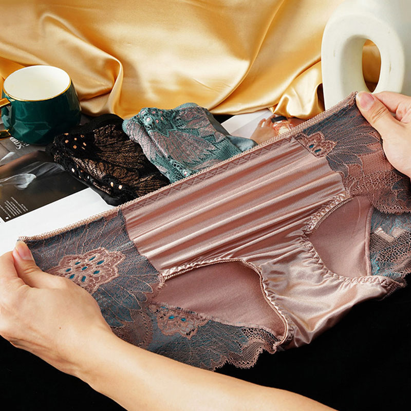 1 gab. Sieviešu žakarda mežģīņu greznas zīda biksītes High Waits Bezšuvju elpojoša apakšveļa.