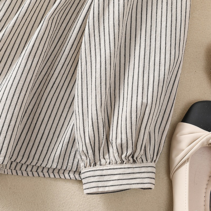 Sieviešu krekls ar garām piedurknēm, jauns 2024. gada pavasara vintage stila nolaižams apkakles pamati Sieviešu kokvilnas ikdienas topi krekli B3668