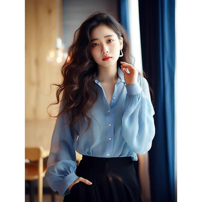 Ljubičaste ženske majice na kopčanje, široke dugih rukava s printom Ljetna ženska košulja i bluza od šifona Ulična odjeća Elegantna mladenačka