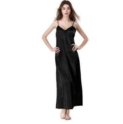 Cămăși de noapte din dantelă rochie de noapte cu decolteu în V Lenjerie de noapte albă până la glezne pentru femei Cămașă de noapte cu bretele spaghete Lenjerie de noapte lungă pentru femei SLA501W