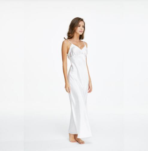 Cămăși de noapte din dantelă rochie de noapte cu decolteu în V Lenjerie de noapte albă până la glezne pentru femei Cămașă de noapte cu bretele spaghete Lenjerie de noapte lungă pentru femei SLA501W