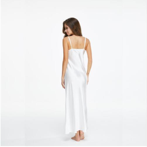 Cămăși de noapte din dantelă rochie de noapte cu decolteu în V Lenjerie de noapte albă până la glezne pentru femei Cămașă de noapte cu bretele spaghete Lenjerie de noapte lungă pentru femei SLA501W