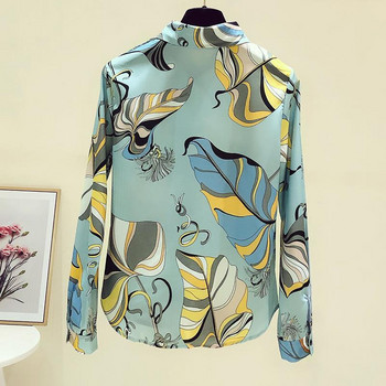 Ανοιξιάτικο καινούργιο πουκάμισο με εκτύπωση σιφόν μπλούζες με μακρύ μανίκι Polo λαιμόκοψη χαλαρή μπλούζα σε συντομότερο μέγεθος Γυναικεία ρούχα μόδας γραφείου