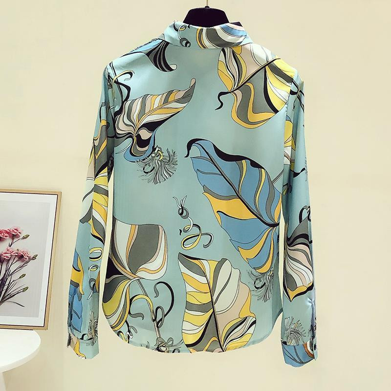 Kevadine uus sifonkitrükiga särk Topid, pikkade varrukatega polo kaelus, vaba suures suuruses vabaaja pluus Kontorimood Naiste riided