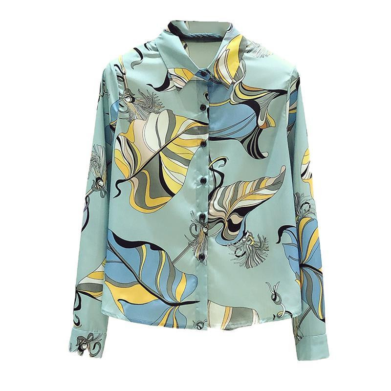 Kevadine uus sifonkitrükiga särk Topid, pikkade varrukatega polo kaelus, vaba suures suuruses vabaaja pluus Kontorimood Naiste riided