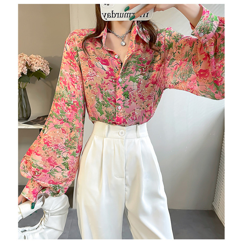 Naiste suvine mood avar kontor Naiste printimine šifoonist, pika varrukaga särgid, naiste riided, vabaaja topid