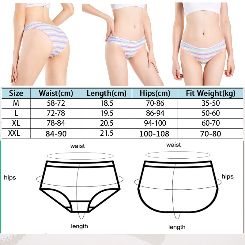 Naiste puuvillased madala vöökohaga aluspüksid Seksikad värvilised triibulised pesu aluspüksid S-XL stringid naiste kirjaga vöökoha aluspesu keermestatud aluspüksid