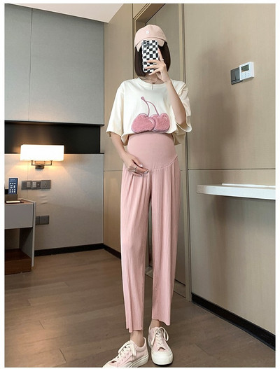 Kõrge vöökohaga rasedate püksid rasedatele naistele laia jalaga kõhtu toetavad püksid šifoonist naiste elastsed püksid rasedatele mõeldud püksid