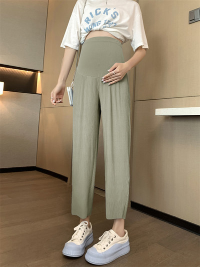 Kõrge vöökohaga rasedate püksid rasedatele naistele laia jalaga kõhtu toetavad püksid šifoonist naiste elastsed püksid rasedatele mõeldud püksid