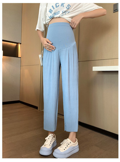 Kõrge vöökohaga rasedate püksid rasedatele naistele laia jalaga kõhtu toetavad püksid šifoonist naiste elastsed püksid rasedatele mõeldud püksid