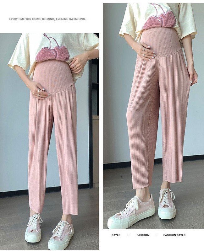 Kõrge vöökohaga rasedate püksid rasedatele naistele laia jalaga kõhtu toetavad püksid šifoonist naiste elastsed püksid rasedatele mõeldud püksid