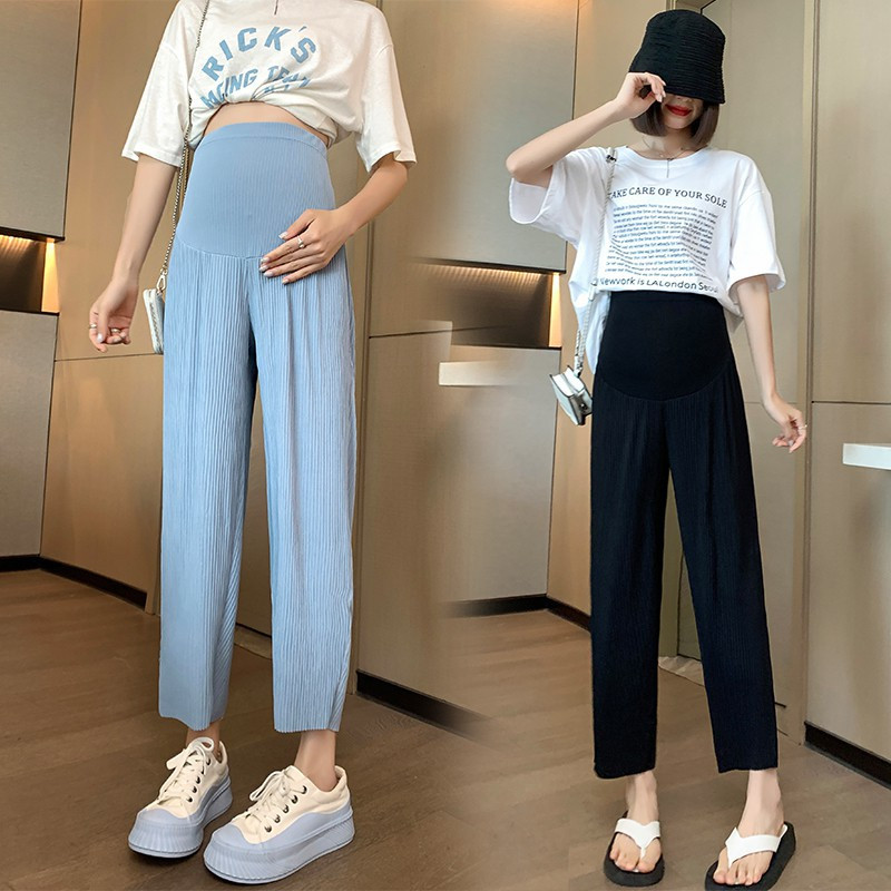 Kõrge vöökohaga rasedate püksid rasedatele naistele laia jalaga kõhtu toetavad püksid šifoonist naiste elastsed püksid rasedatele mõeldud püksid