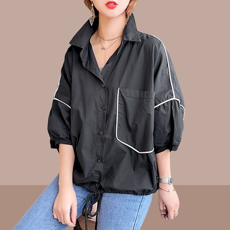 Liela izmēra sieviešu krekls Vasaras modes ar īsām piedurknēm blūzes Modernas korejiešu stila brīvas ikdienišķas krekli ar pūšām piedurknēm sievietei