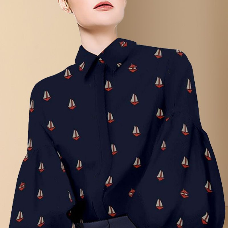 Temperamento mados marginimo palaidinė, moteriška Nauja klasikinė Žibinto rankovė Polo apykaklė Slim Office Visi tinkantys vieneiliai marškiniai