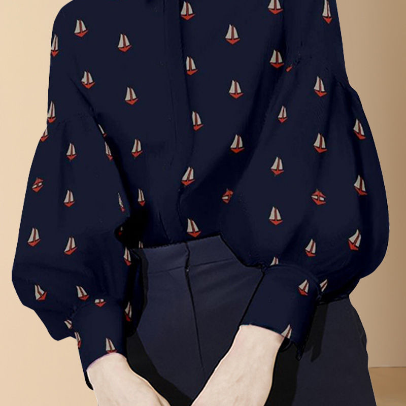 Temperamento mados marginimo palaidinė, moteriška Nauja klasikinė Žibinto rankovė Polo apykaklė Slim Office Visi tinkantys vieneiliai marškiniai